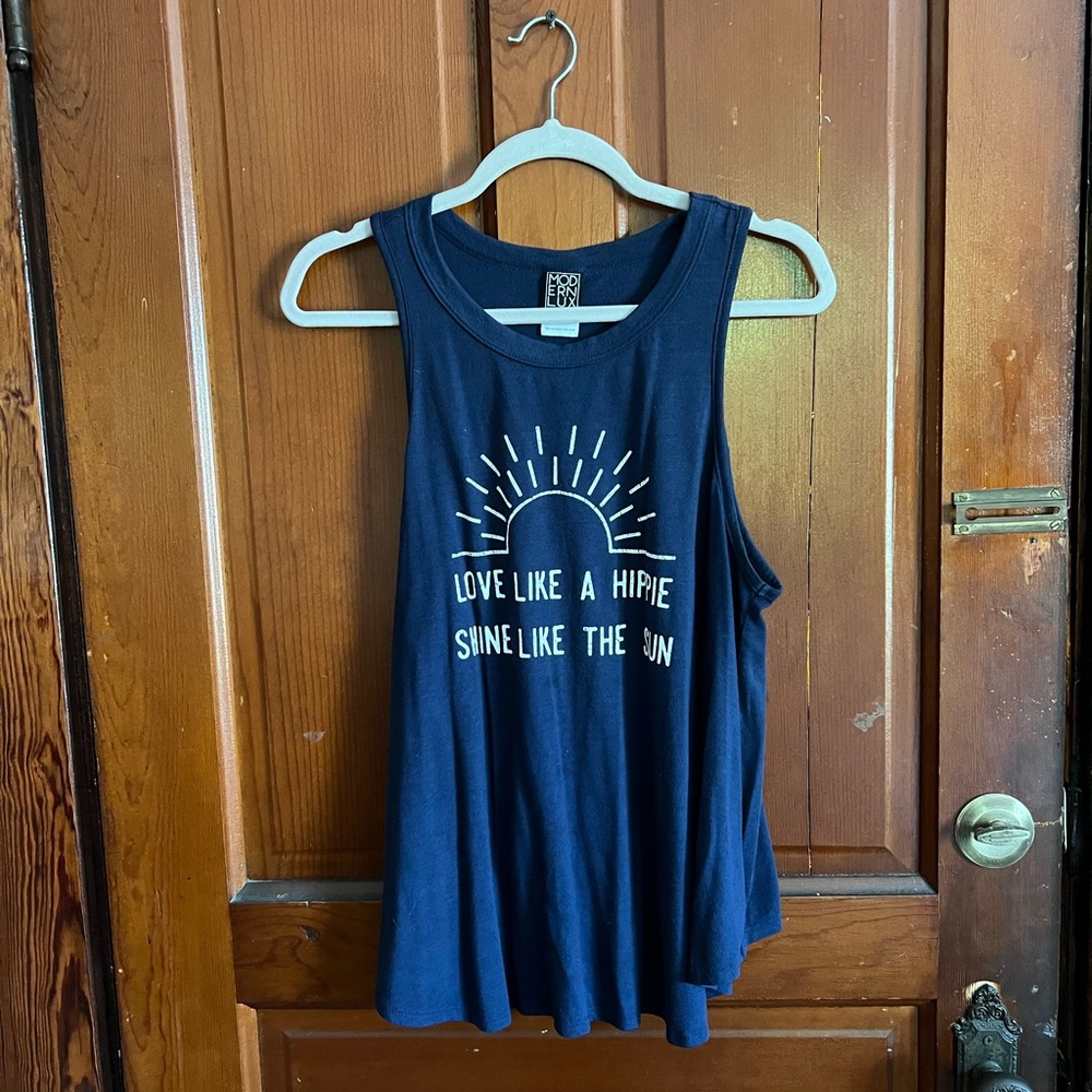 XL Modern Lux Navy Blue “Love like a Hippie” Tank Top